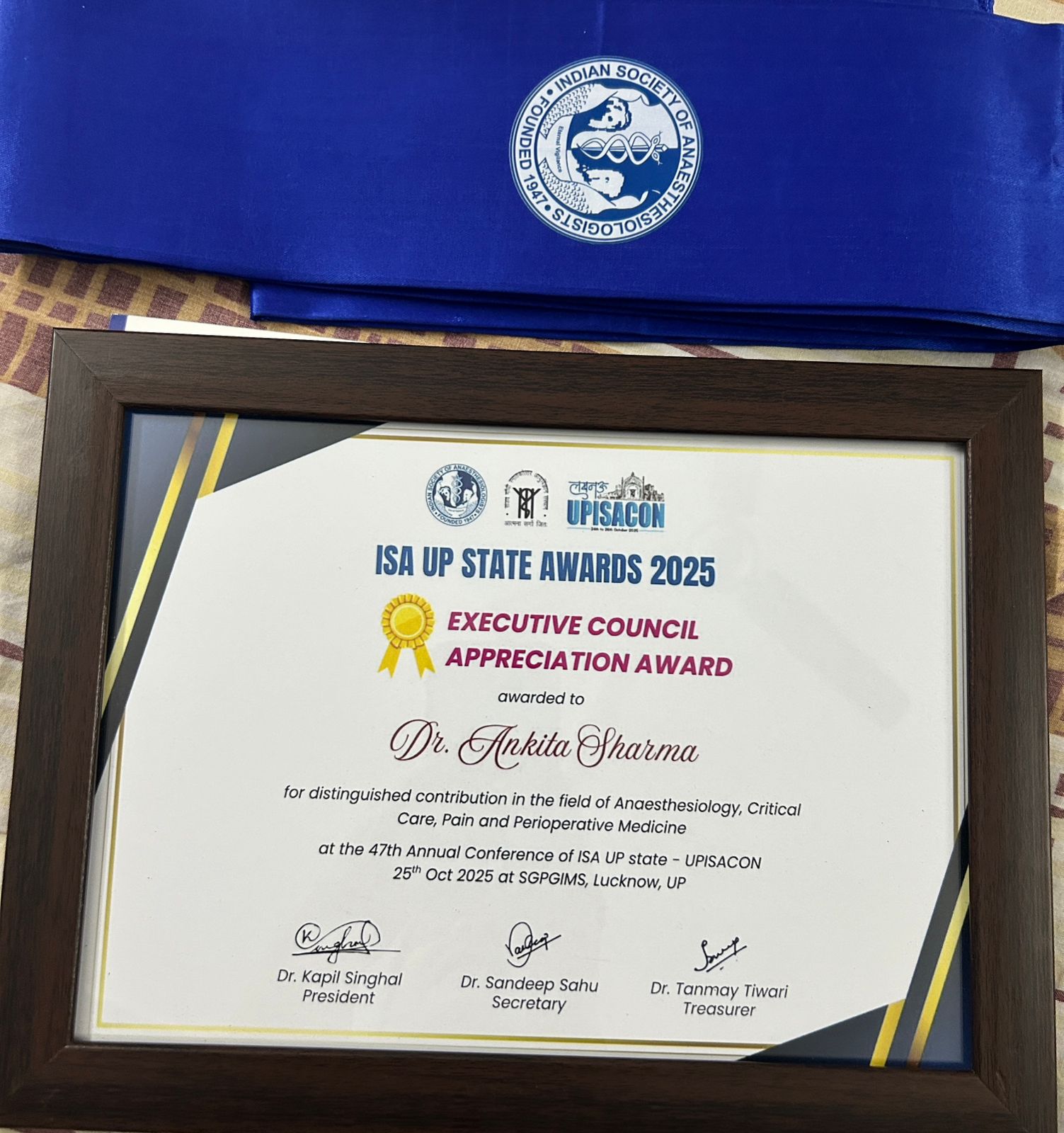 Executive Council Appreciation Award to Dr Ankita Sharma