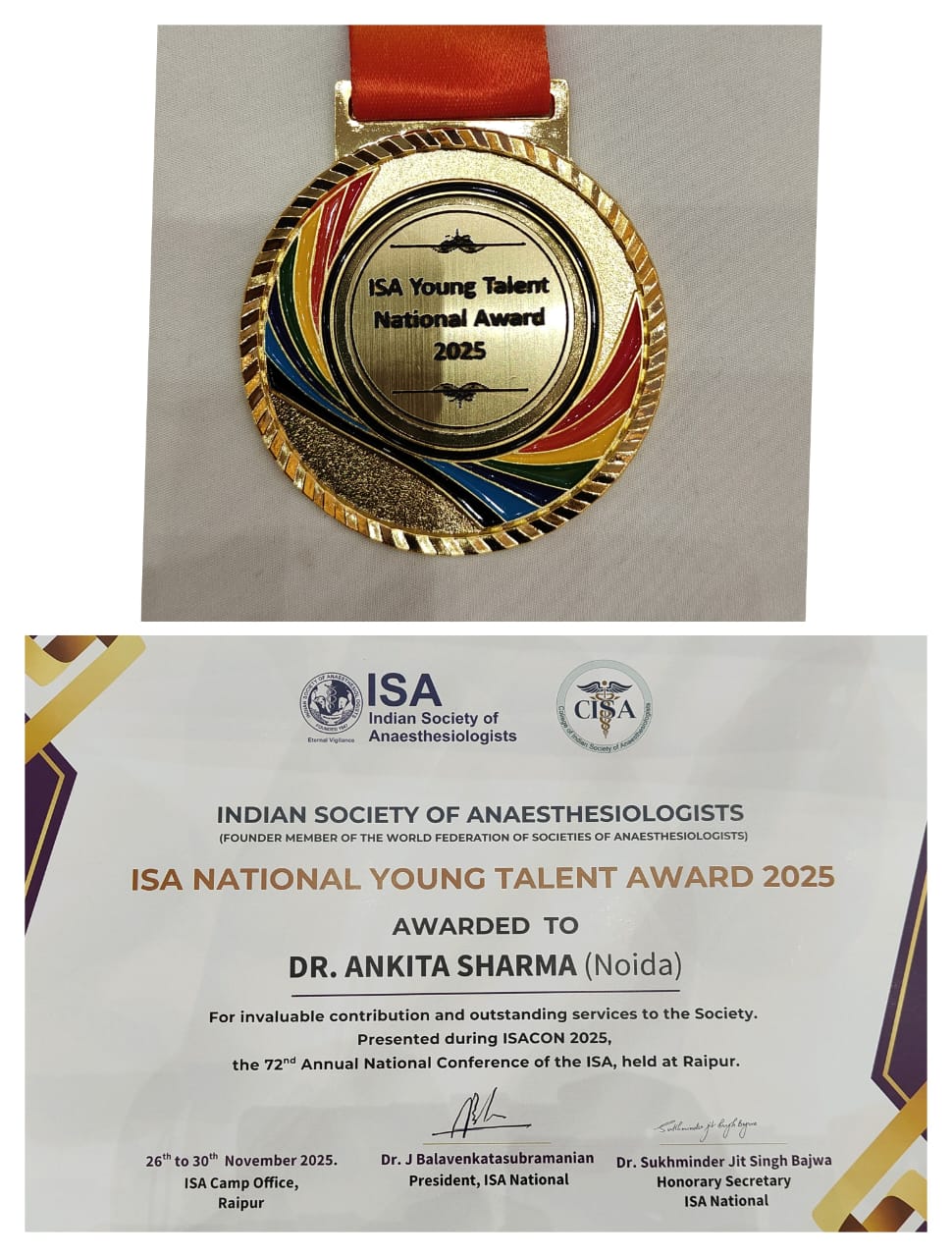 ISA National Young Talent Award to Dr Ankita Sharma